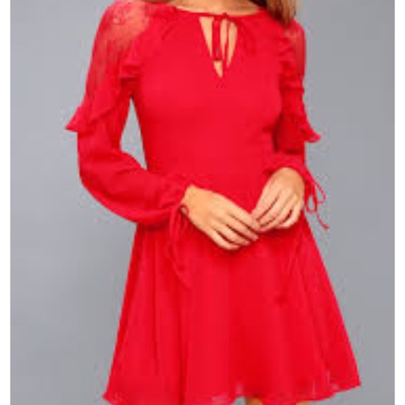 red long sleeve skater dress